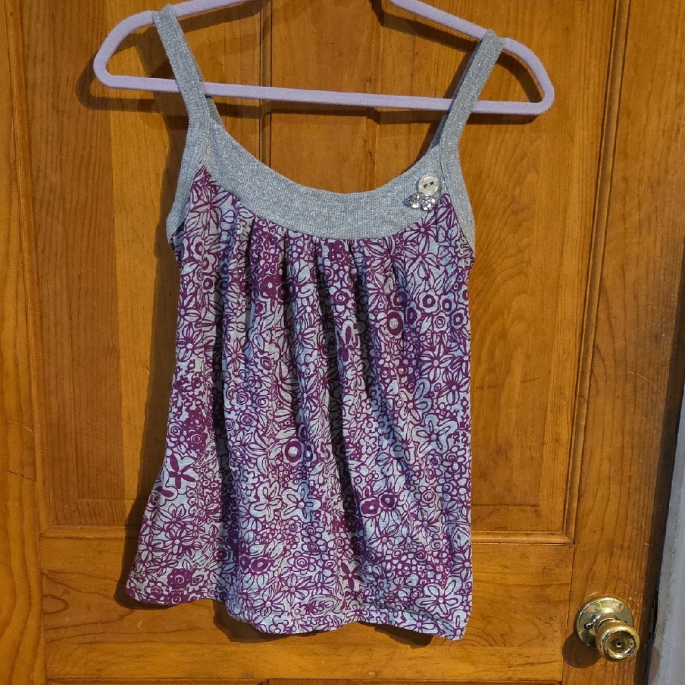 FANG Purple and Gray Floral Tank Top